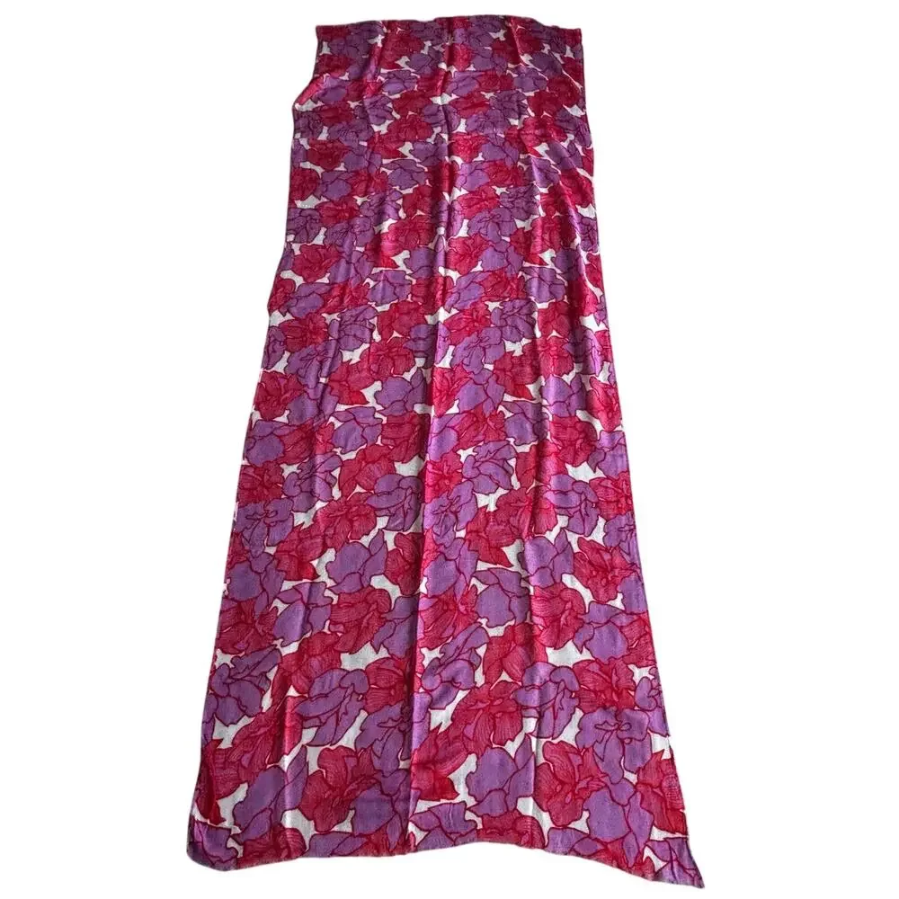 Summer weight soft rayon woven scarf pink & white floral flowers casual wrap